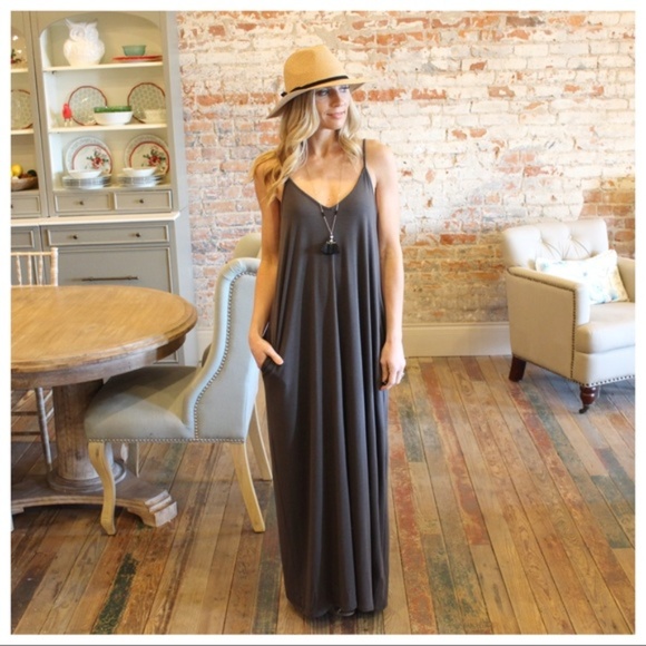 Infinity Raine Dresses & Skirts - LAST ONE! Grey V Neck Cami Maxi wAdjustable Straps